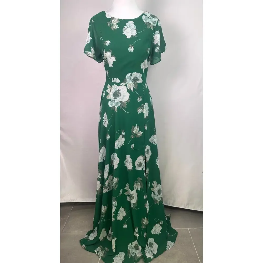 NWOT Lulus Classic Love Green Floral Tie Back Open Back Maxi Dress Size Small - Picture 4 of 13